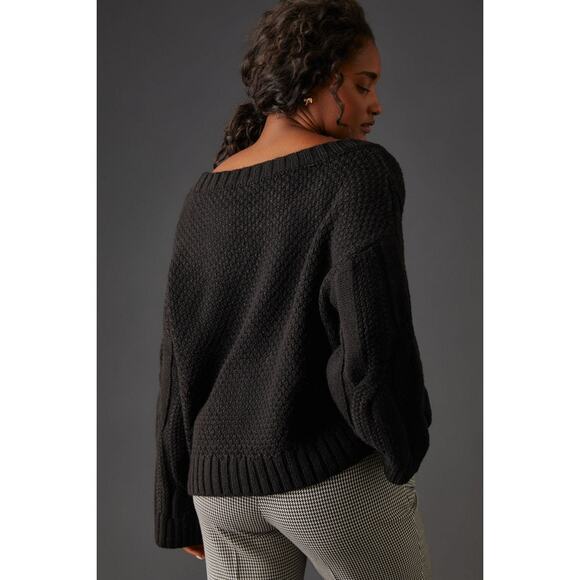 Maeve Anthropologie Black Oversized Cable Knit Sweater NWT - Picture 2 of 7
